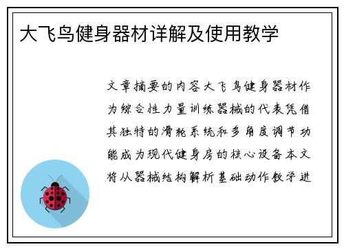 大飞鸟健身器材详解及使用教学